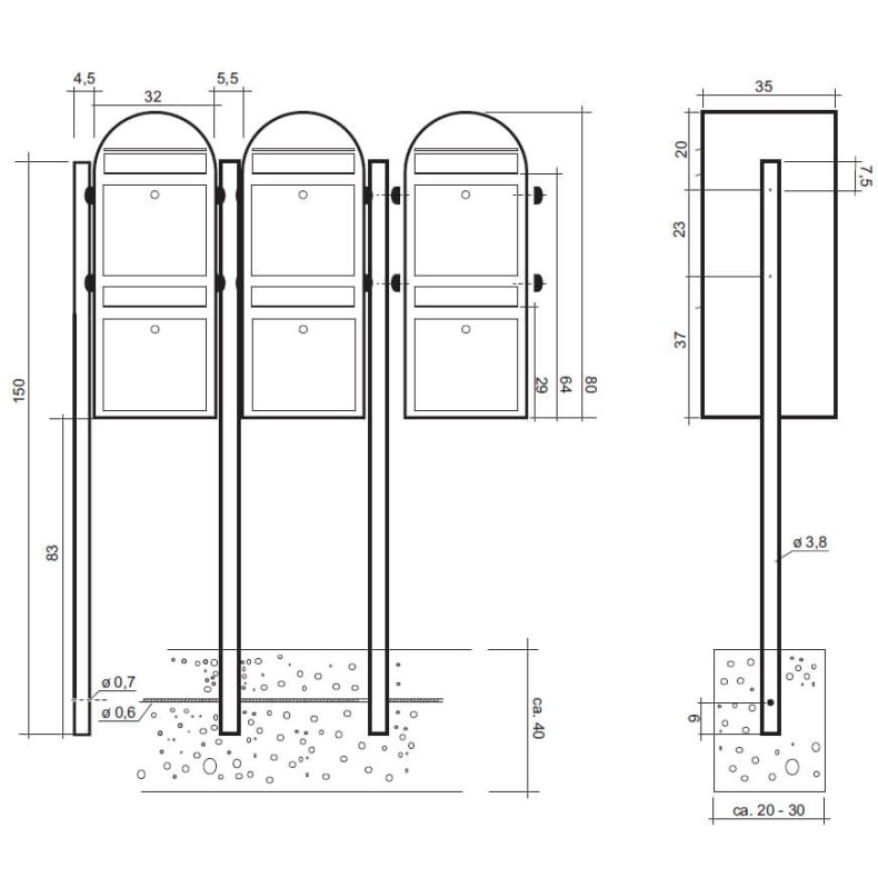 BOBI DUO - Sort Postkasseanlg med Rr Stander - 2 enheder
