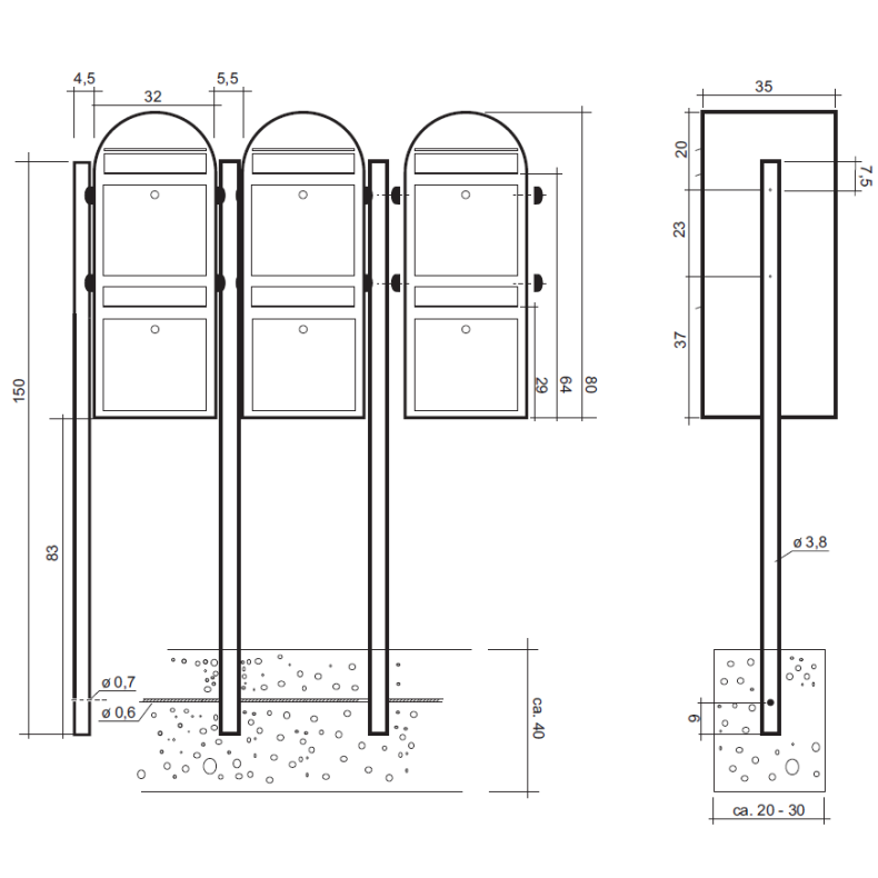 BOBI DUO - M�rkebl�t Postkasseanl�g - 2 enheder