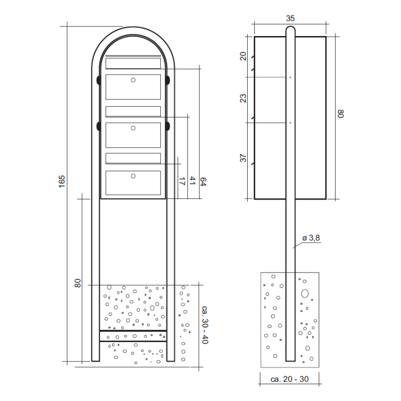 BOBI TRIO - Brunt Postkasseanlg - 3 enheder