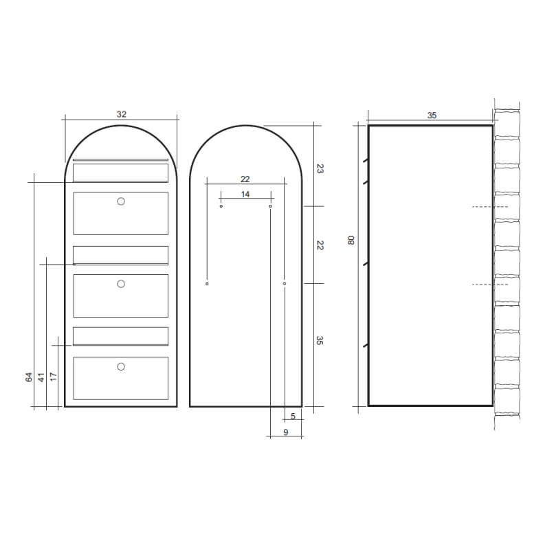 BOBI TRIO - Brunt Postkasseanlg - 3 enheder