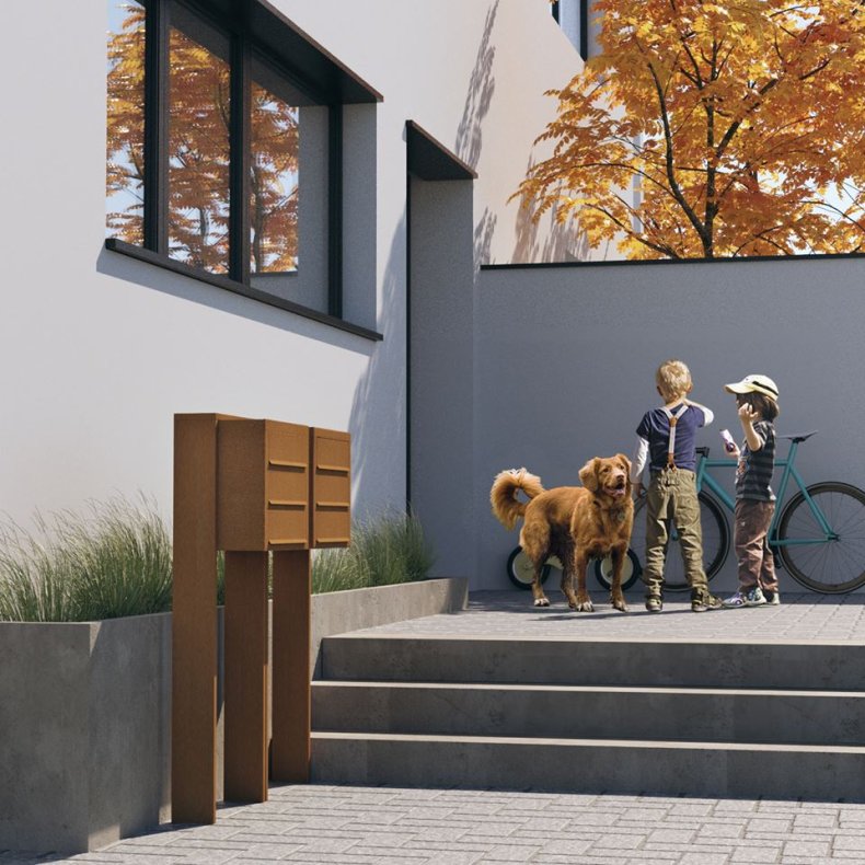 Rust Postkasseanlg med Stander - CUBE - 3 enheder