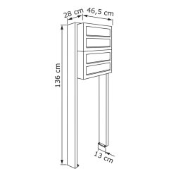 Rustfrit stl Postkasseanlg med Stander - CUBE - 4 enheder