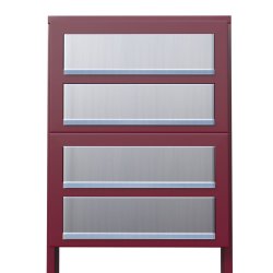 Rdt Postkasseanlg med Indkast i Rustfrit stl og Stander - CUBE - 4 enheder