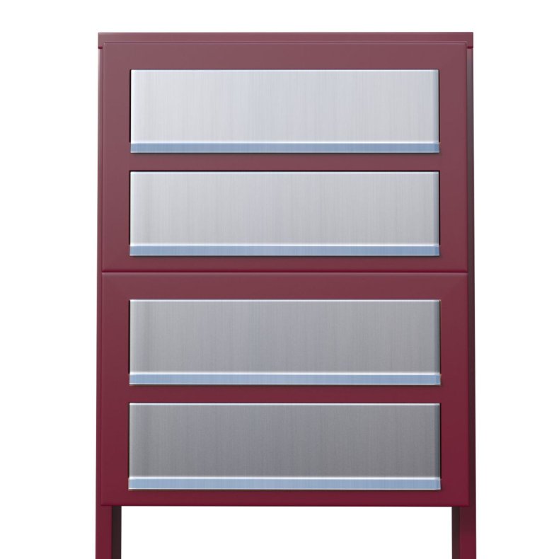 Rdt Postkasseanlg med Indkast i Rustfrit stl og Stander - CUBE - 4 enheder