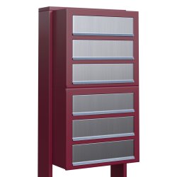 Rdt Postkasseanlg med Indkast i Rustfrit stl og Stander - CUBE - 6 enheder