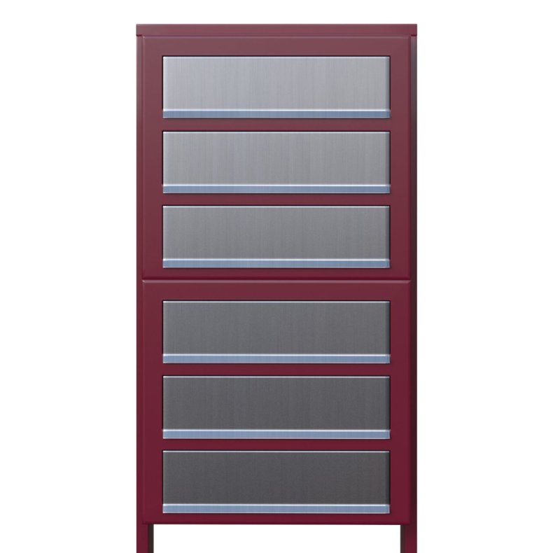 Rdt Postkasseanlg med Indkast i Rustfrit stl og Stander - CUBE - 6 enheder