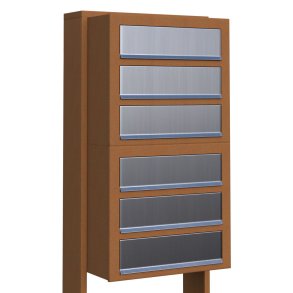 Rust Postkasseanlg med Indkast i Rustfrit stl og Stander - CUBE - 6 enheder