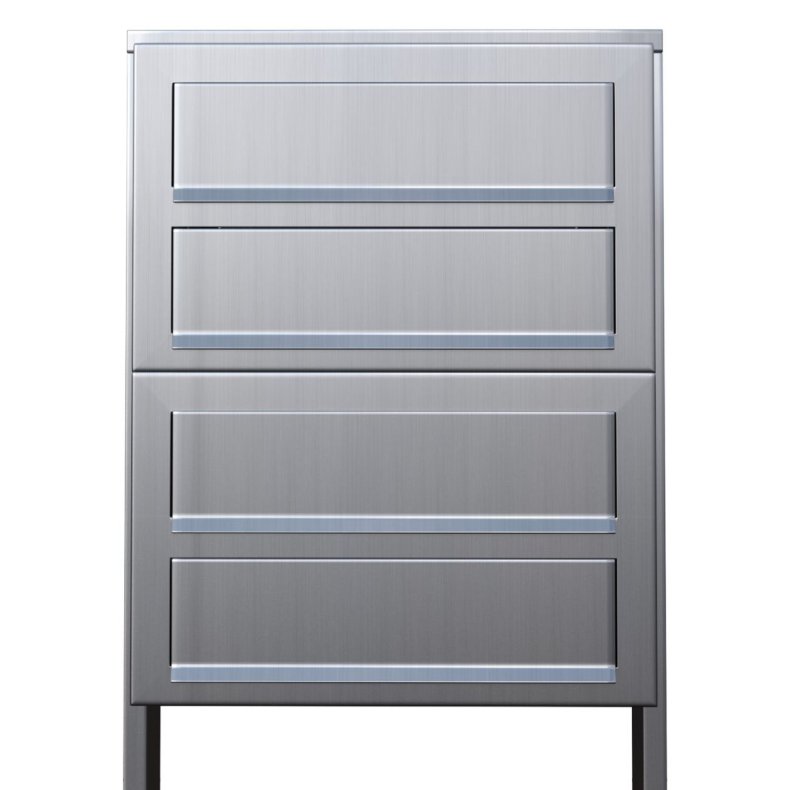 Rustfrit stl Postkasseanlg med Stander - CUBE - 4 enheder