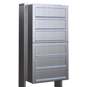 Rustfrit stl Postkasseanlg med Stander - CUBE - 6 enheder