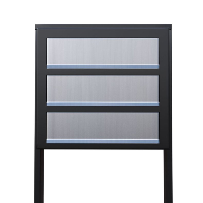 Sort Postkasseanlg med Indkast i rustfrit stl og Stander - CUBE - 3 enheder