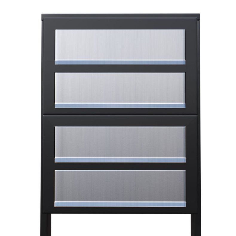 Sort Postkasseanlg med Indkast i Rustfrit stl og Stander - CUBE - 4 enheder