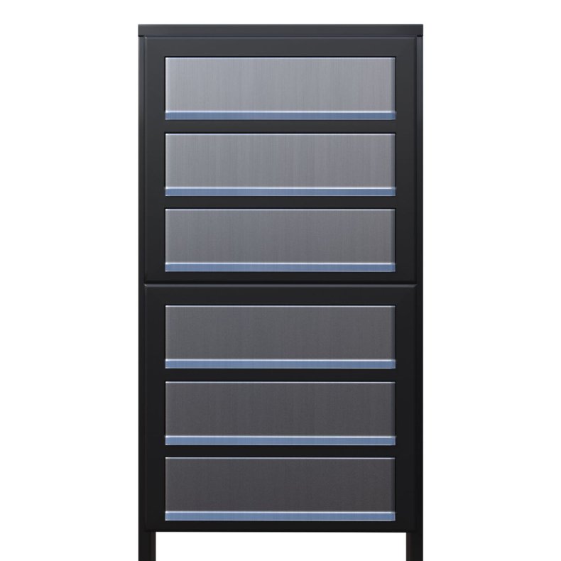 Sort Postkasseanlg med Indkast i Rustfrit stl og Stander - CUBE - 6 enheder