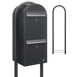 BOBI DUO - Grt Postkasseanlg med Indkast i Rustfrit Stl og Stander - 2 enheder