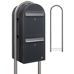 BOBI DUO - Grt Postkasseanlg med Indkast og Stander i Rustfrit Stl- 2 enheder