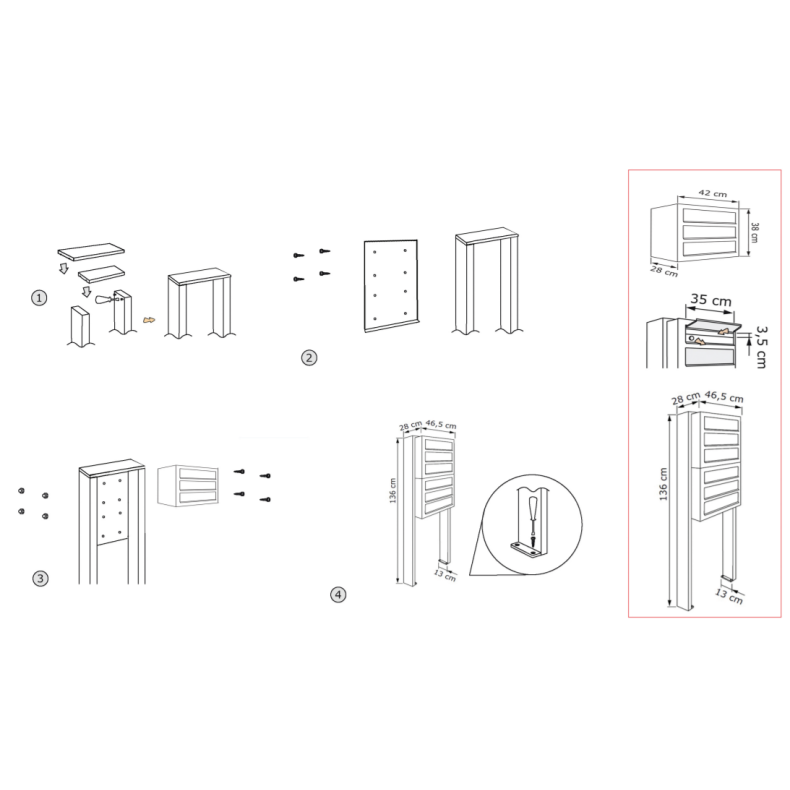 Sort Postkasseanlg med Stander - CUBE - 6 enheder