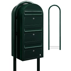 BOBI TRIO - Mrkegrnt Postkasseanlg med Stander - 3 enheder