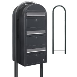 BOBI TRIO - Gr�t Postkasseanl�g med Indkast i Rustfrit st�l og Stander - 3 enheder