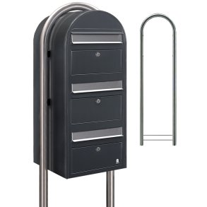 BOBI TRIO - Grt Postkasseanlg med Indkast og Stander i Rustfrit stl - 3 enheder