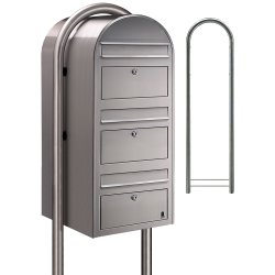 BOBI TRIO - Rustfrit St�l Postkasseanl�g med Stander - 3 enheder