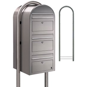 BOBI TRIO - Rustfrit St�l Postkasseanl�g med Stander - 3 enheder